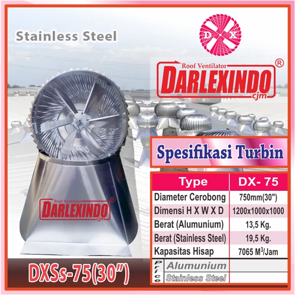 Darlexindo Roof Turbin Ventilator Aluminum DX 75-30"  Stainless Steel DXSs 75-30"