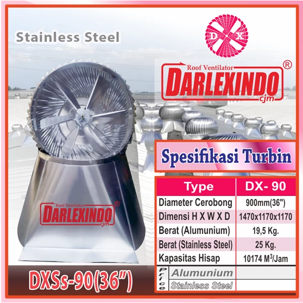 Turbine Ventilator Darlexindo Aluminium DX 90-36"  Stainless Steel DXSs 90-36" Untuk Industri